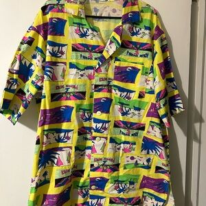 Paradise Beach Men’s Button Down Shirt Short Sleeves Bright Yellow Neon Vibe